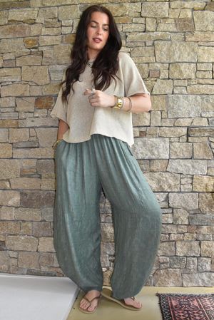 Lalli Damask Classic Tapered Barrel Leg Pant Khaki